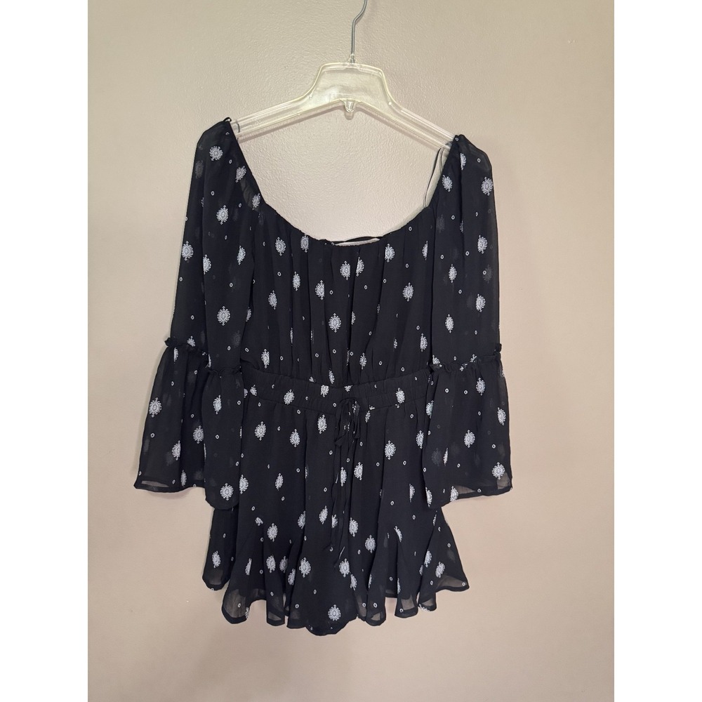 Mi Ami Romper Womens Black One-Piece Off The Shoulder Chiffon Paisley Size S
